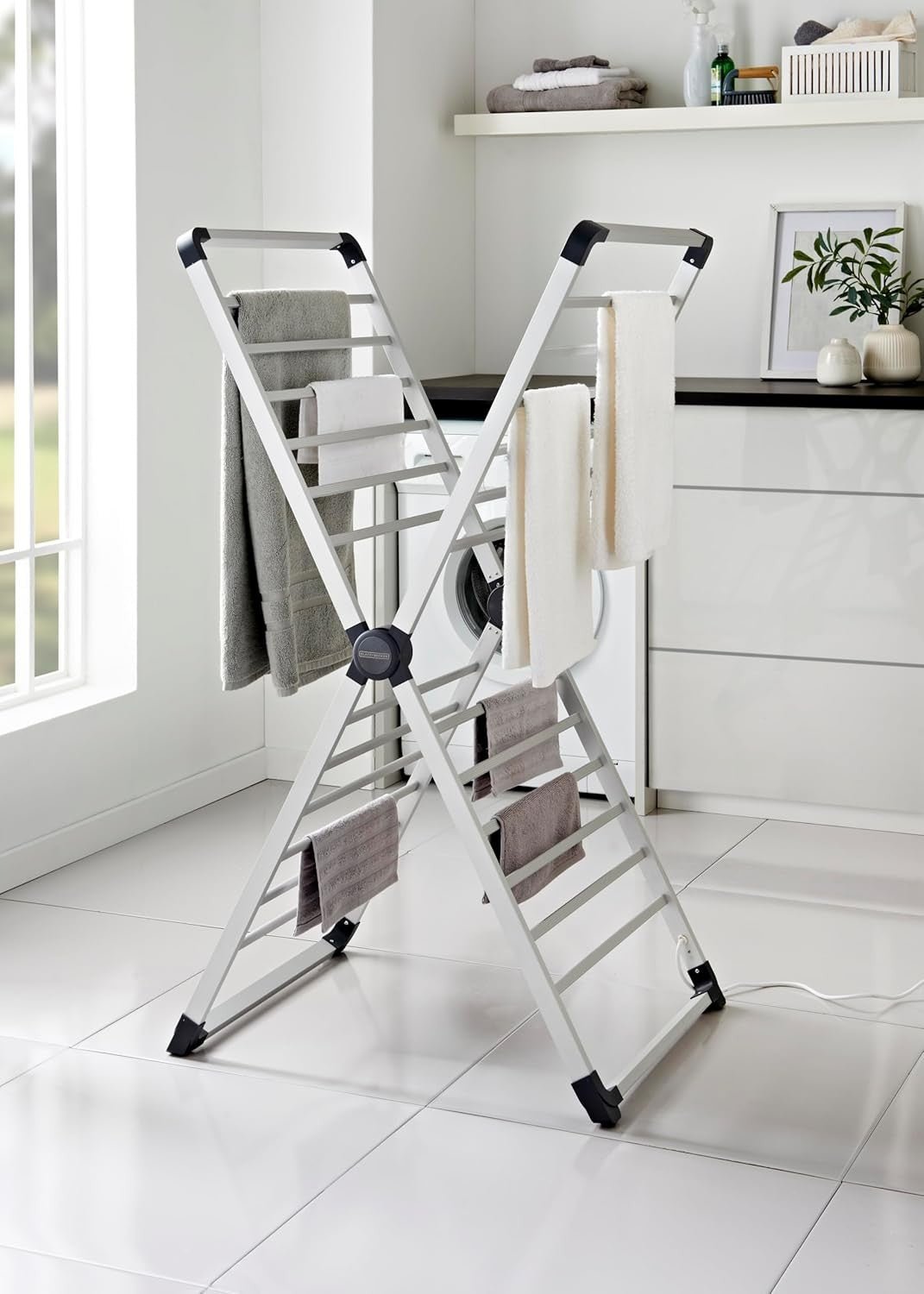 X Frame Heated Clothes Airer 12.5m Drying Space Foldable Energy Efficient