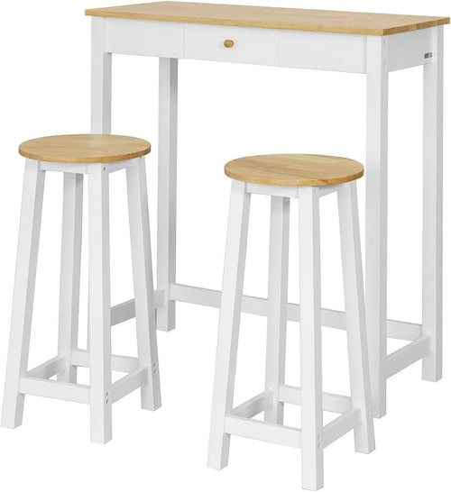 3-Piece Breakfast Bar Table Set with 2 Stools White & Wood Modern Compact