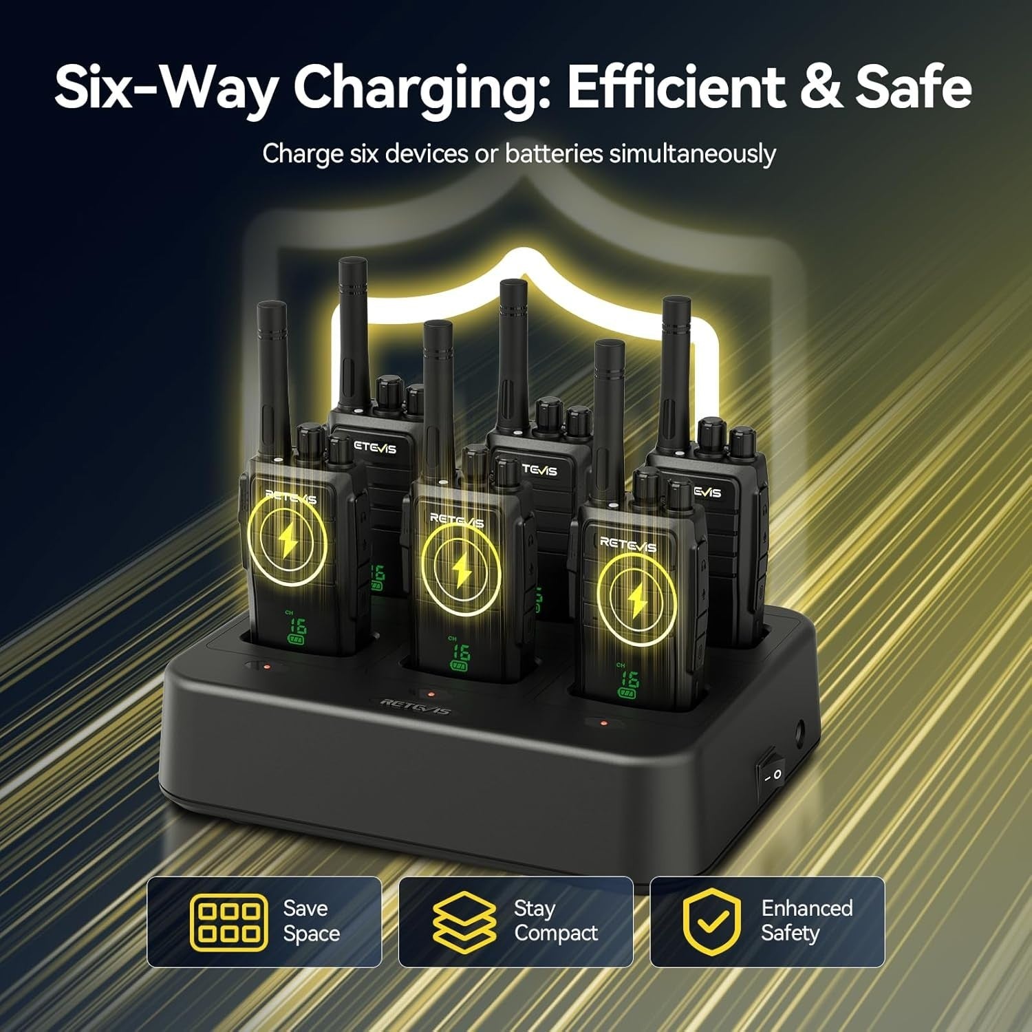 IP54 Walkie Talkies Hidden Screen Type C 6 Way Charger 6 Pack Radio