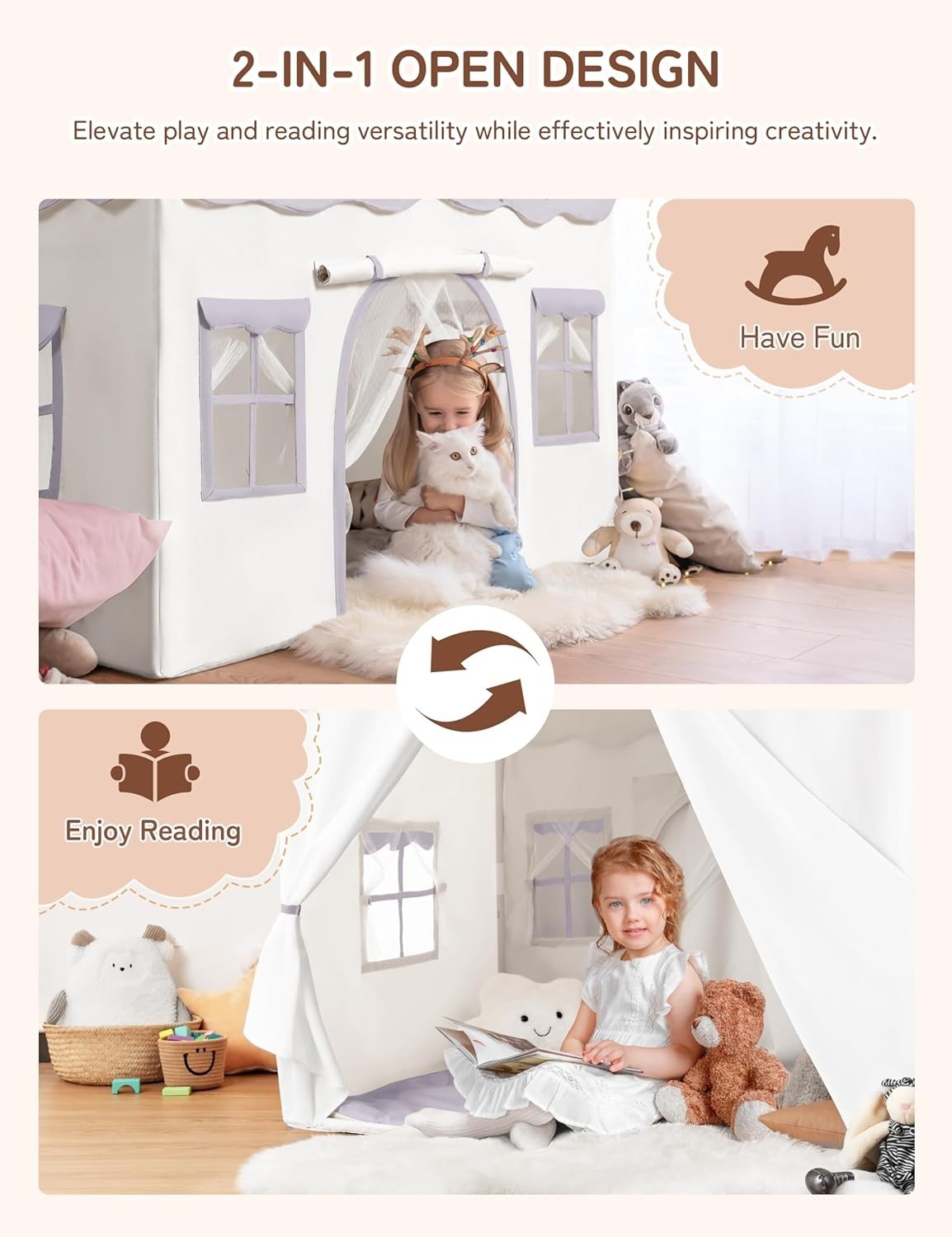 Kids 2in1 Play Tent Bed Tent with Lights Padded Princess Castle