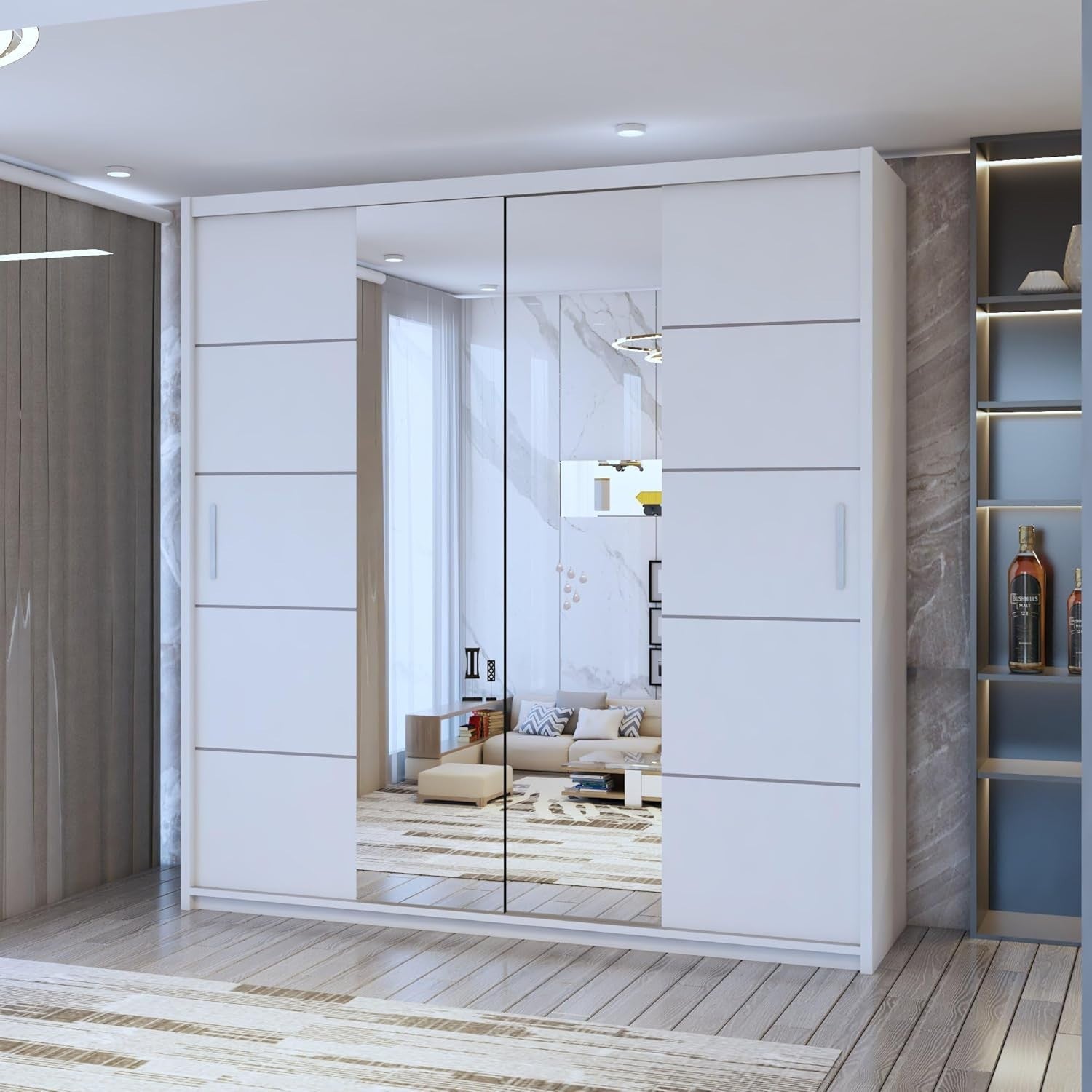 Modern Sliding Mirror Wardrobe White 120cm Storage Closet Bedroom