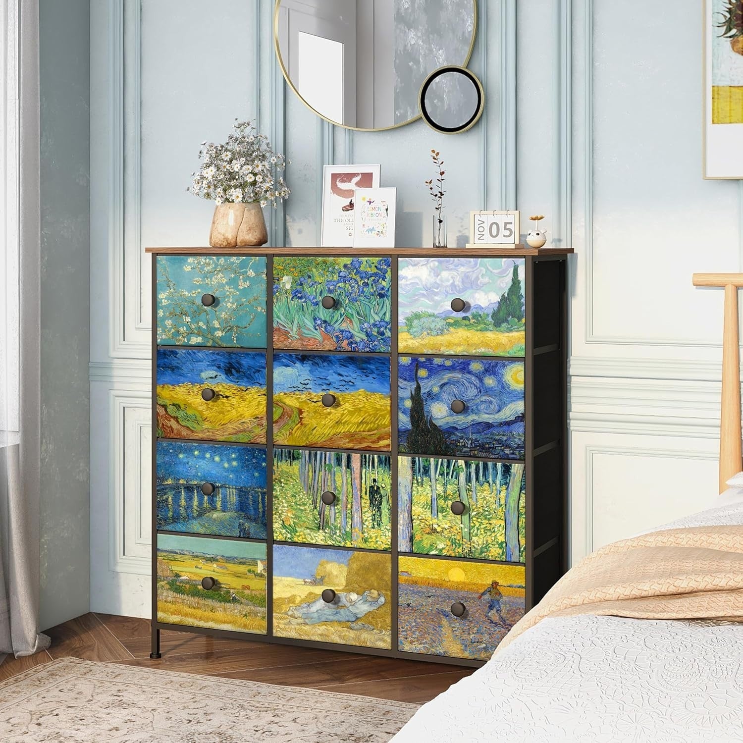 Van Gogh Style 12 Drawer Fabric Chest Storage Dresser Cabinet Tall Unit