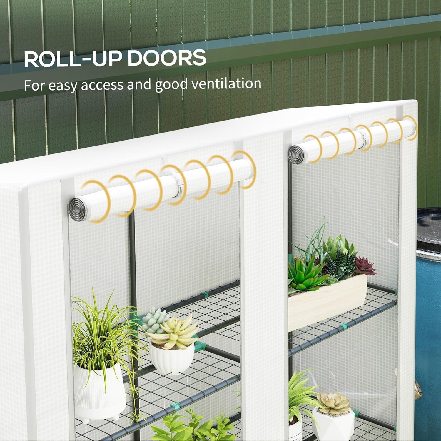 3 Tier Lean-To Mini Greenhouse Reinforced PE Cover Roll-Up Door Grey