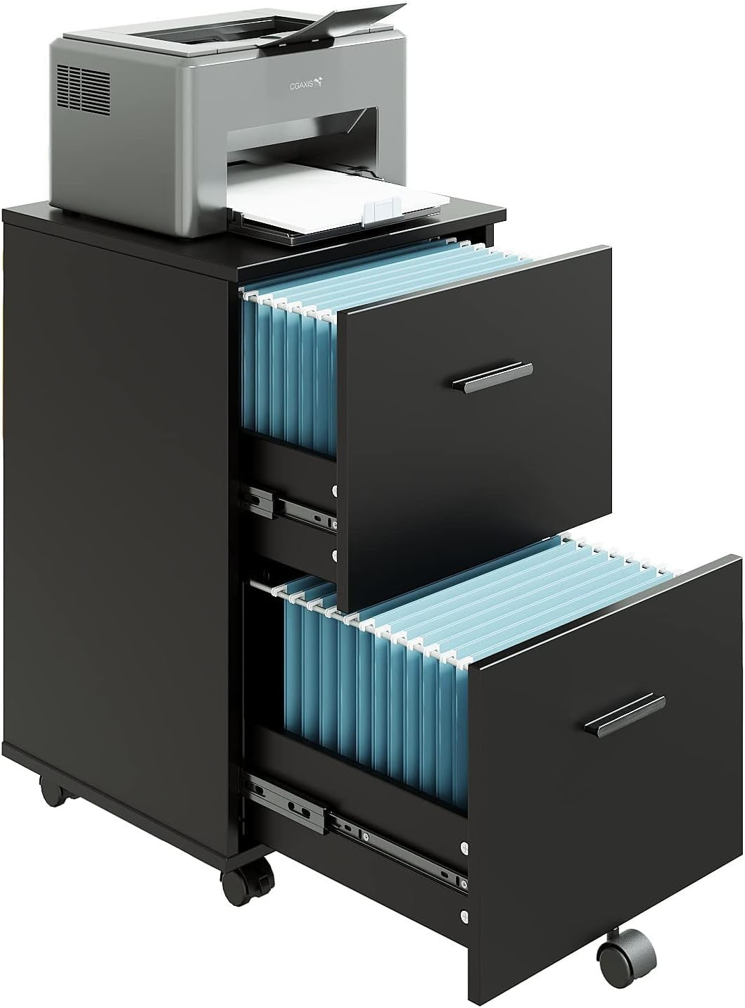 Mobile File Cabinet 2 Drawer Under Desk A4 Letter Rolling Office Storage