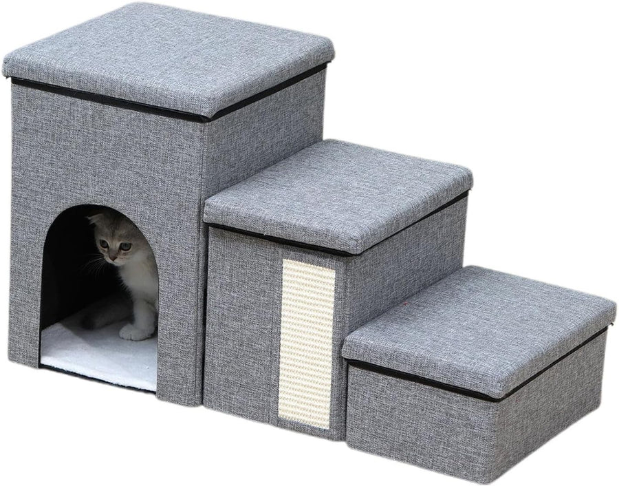 Dog Steps for Bed Pet Stairs with Ladder & Storage Box for Cats