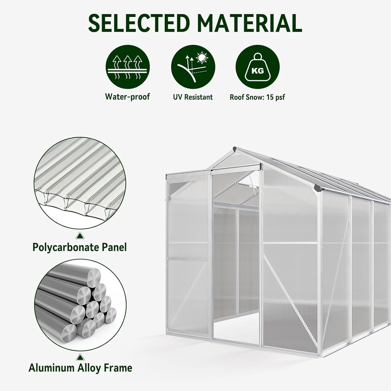10x6ft Polycarbonate Greenhouse | Aluminium Frame Walk-In Garden Grow Tent