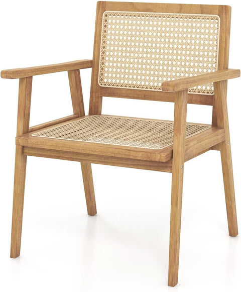 3 Piece Bistro Set Teak Wood Folding Table Rattan Chairs Outdoor Patio
