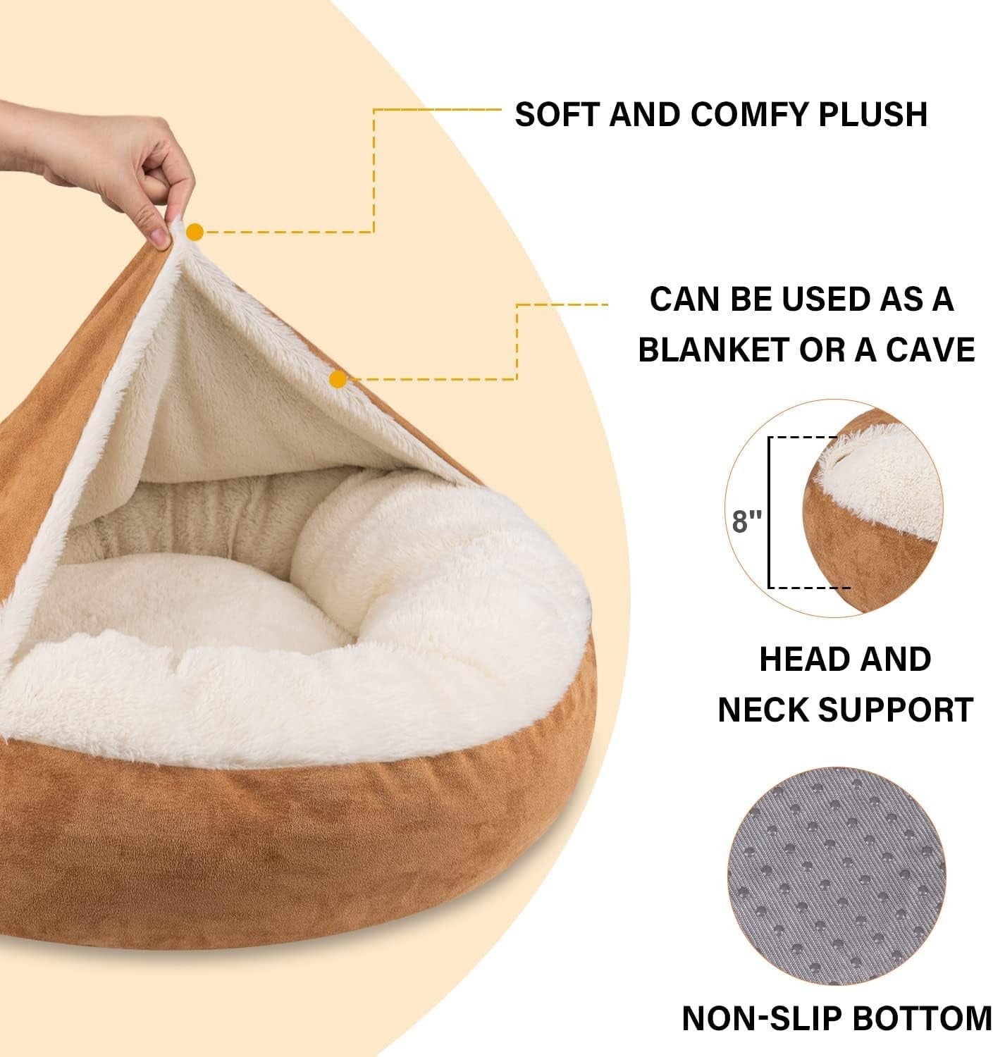 Large Hooded Donut Dog Bed 77x77x20cm Washable