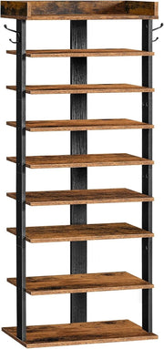 9-Tier Tall Slim Shoe Rack – Rustic Vertical Organizer for Small Spaces