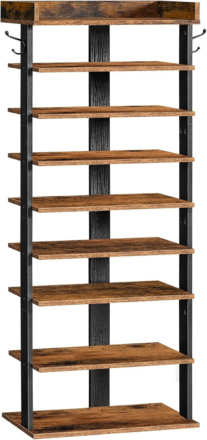 9-Tier Tall Slim Shoe Rack – Rustic Vertical Organizer for Small Spaces