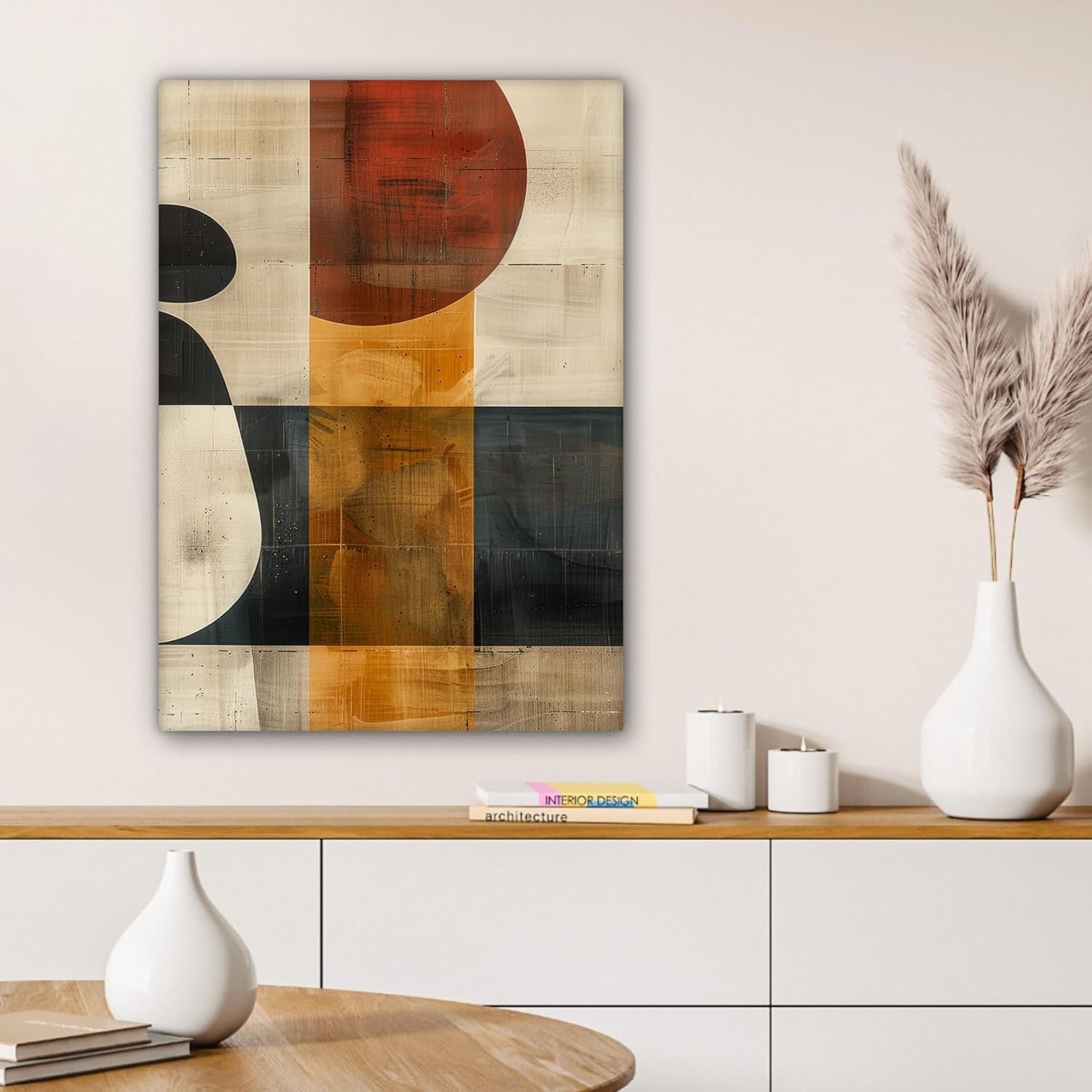 Abstract Geometric Canvas Wall Art 50x70cm Framed Modern