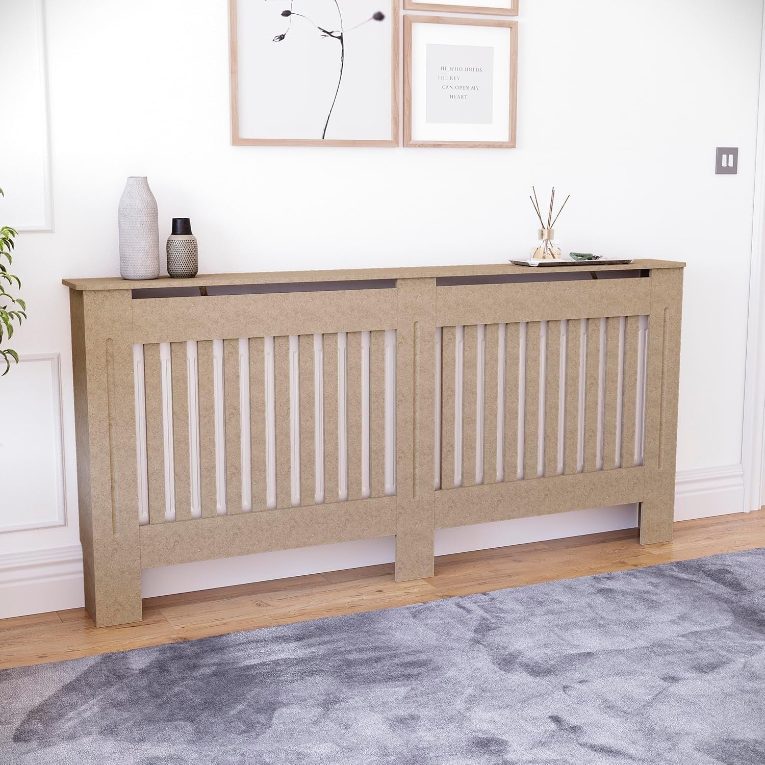 Extra Large Unfinished Radiator Cover | Modern MDF Slatted Cabinet