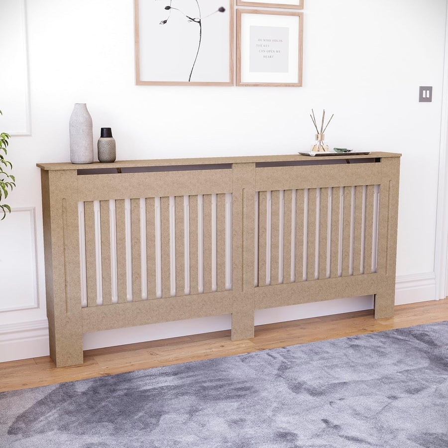 Extra Large Unfinished Radiator Cover | Modern MDF Slatted Cabinet