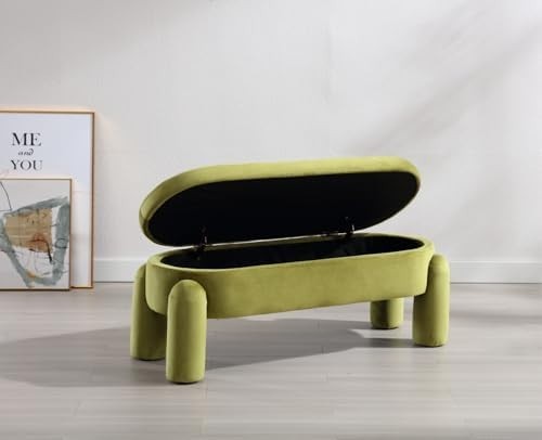 Velvet Upholstered Storage Bench Modern Bedroom Window Seat Green