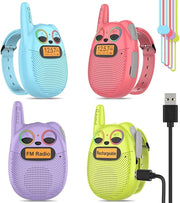 Kids Rechargeable Walkie Talkies 4 Pack Watch Style FM Radio Toy Set