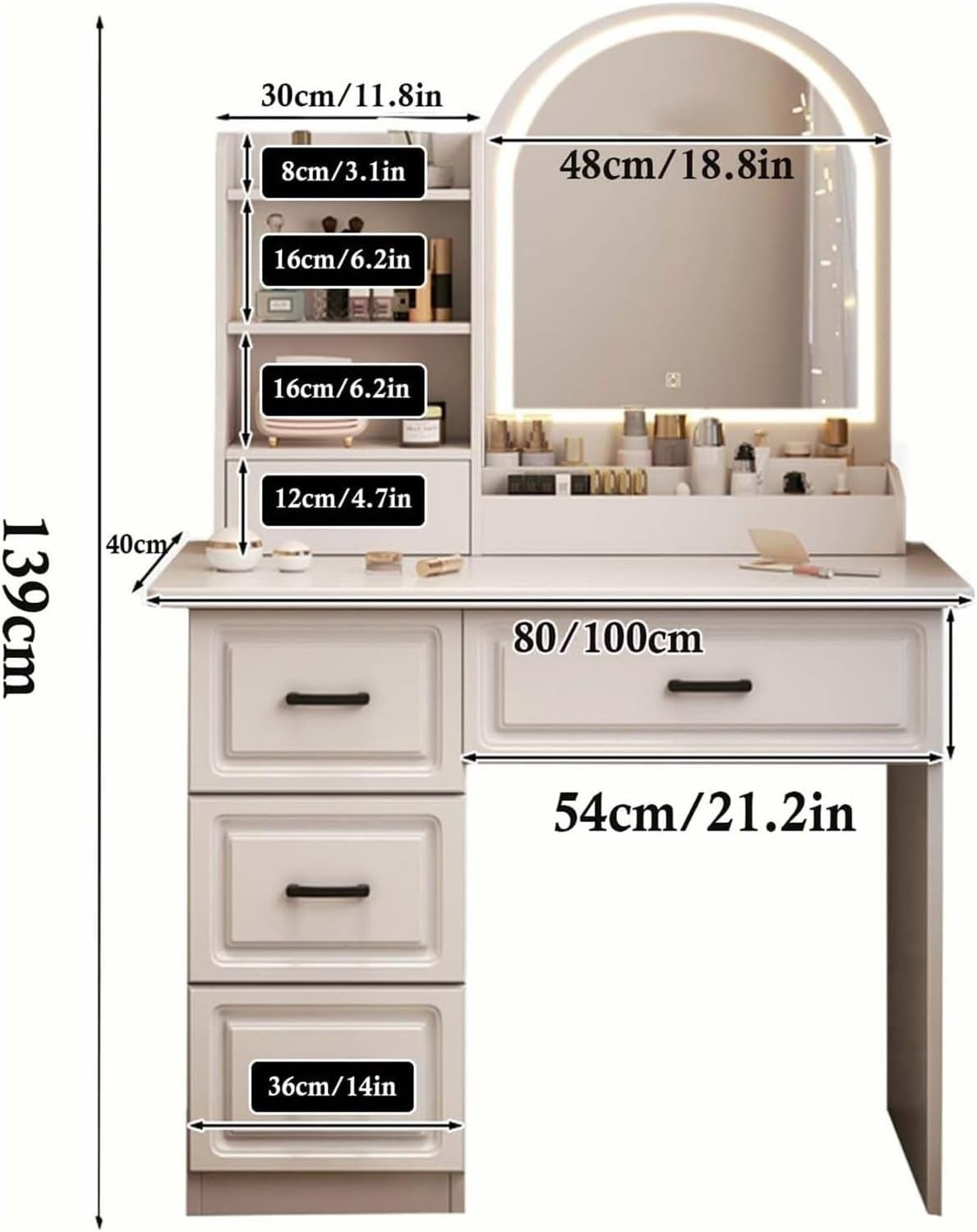 Modern Vanity Makeup Dressing Table Desk & Stool Set Minimalist Storage Drawer
