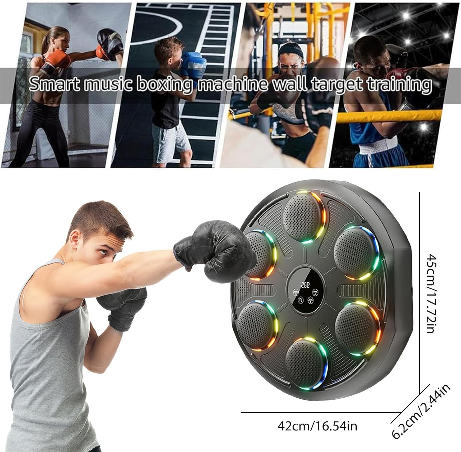 Music Boxing Machine Bluetooth LED Wall Mount Punch Trainer Home Gym Fitness