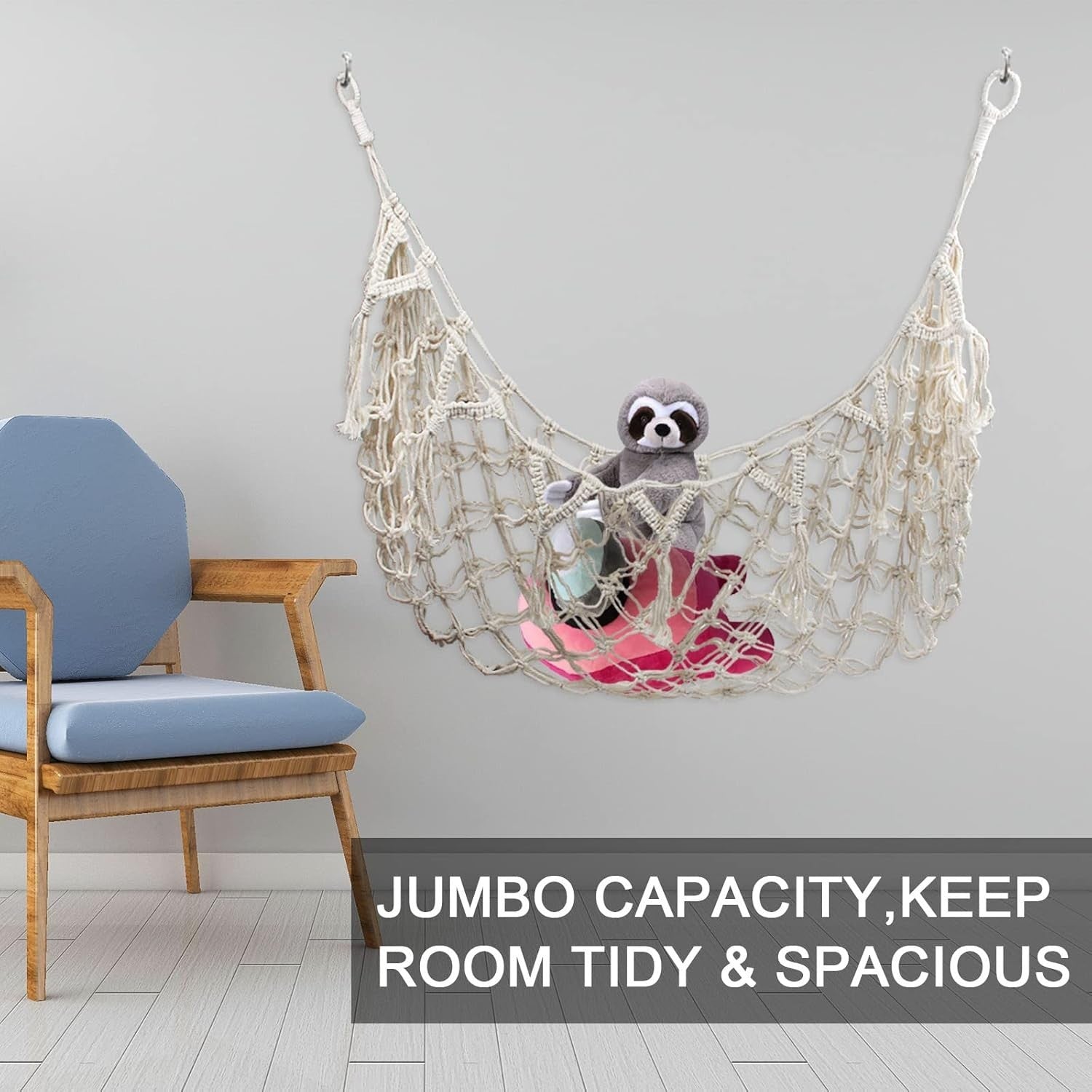 Large Macrame Toy Hammock – Stuffed Animal Storage Net – Boho Nursery Organizer