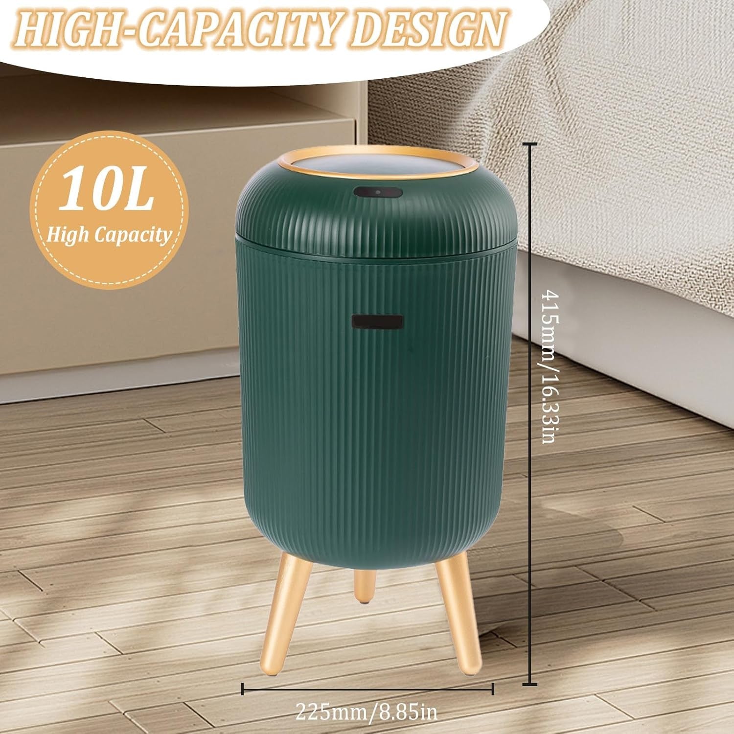 10L Smart Touchless Bathroom Bin Waterproof Sensor Green