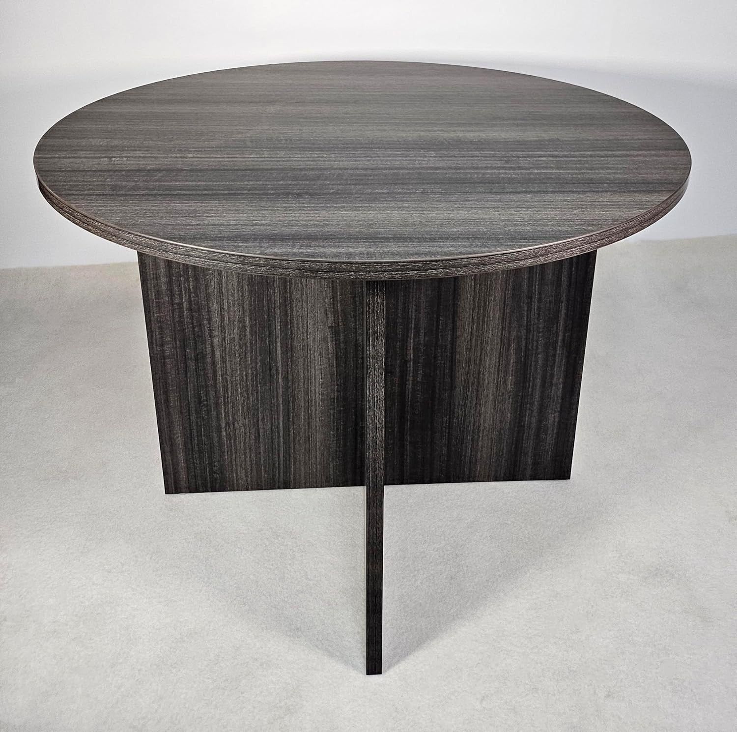 Grey Oak Round Meeting Table 100cm Modern Office Desk Compact Workspace