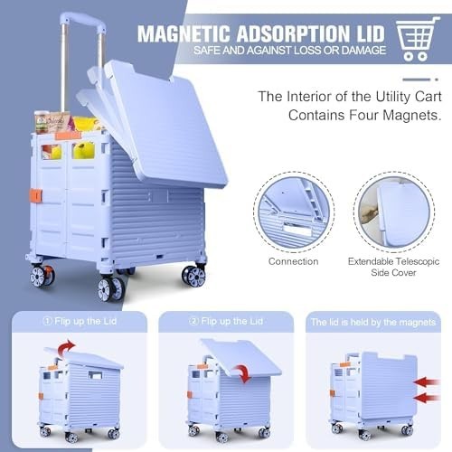 Folding Shopping Trolley 55kg Heavy Duty Cart 360° Wheels Adjustable Handle Blue