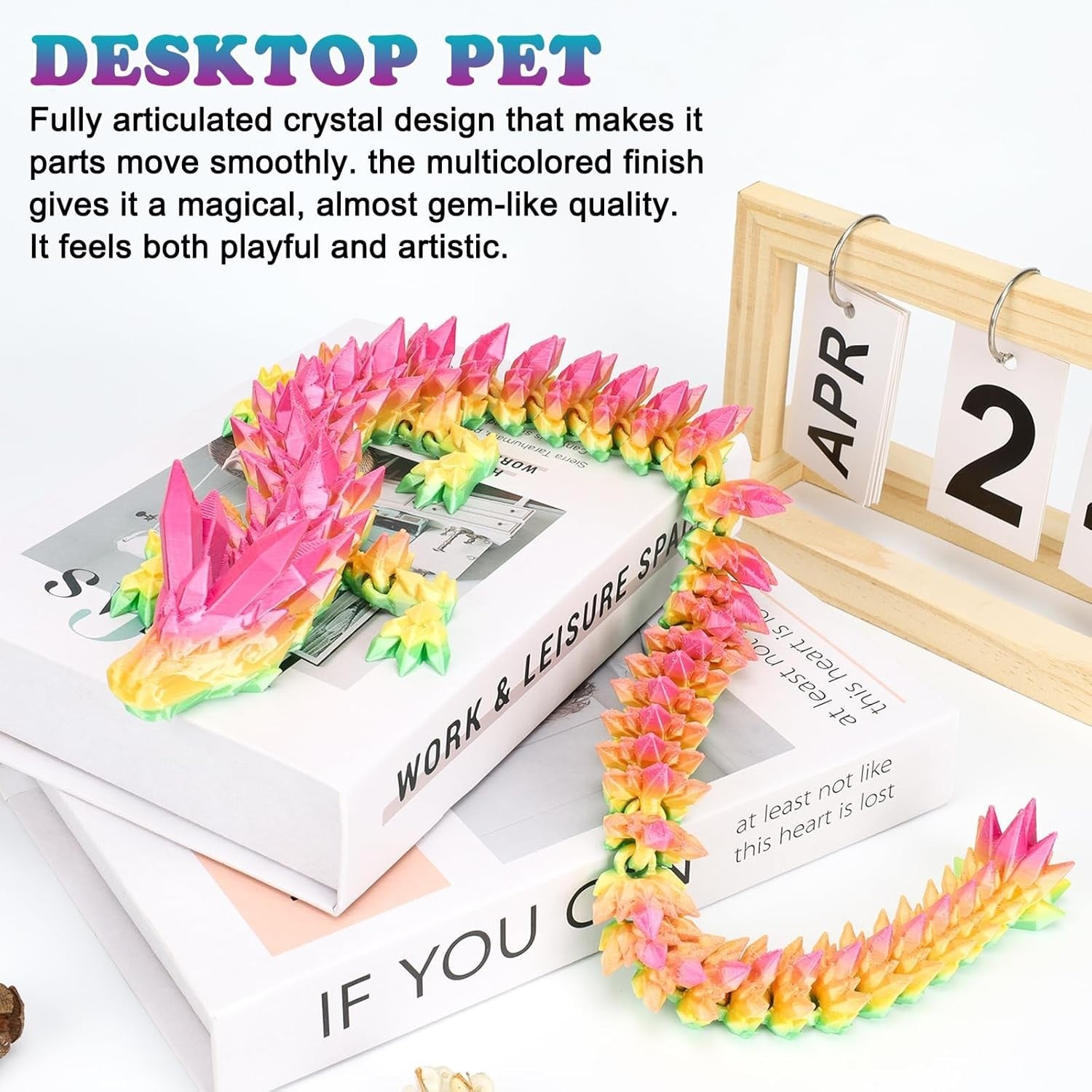 Large 3D Printed Rainbow Crystal Dragon Articulated Fidget Desk Decor