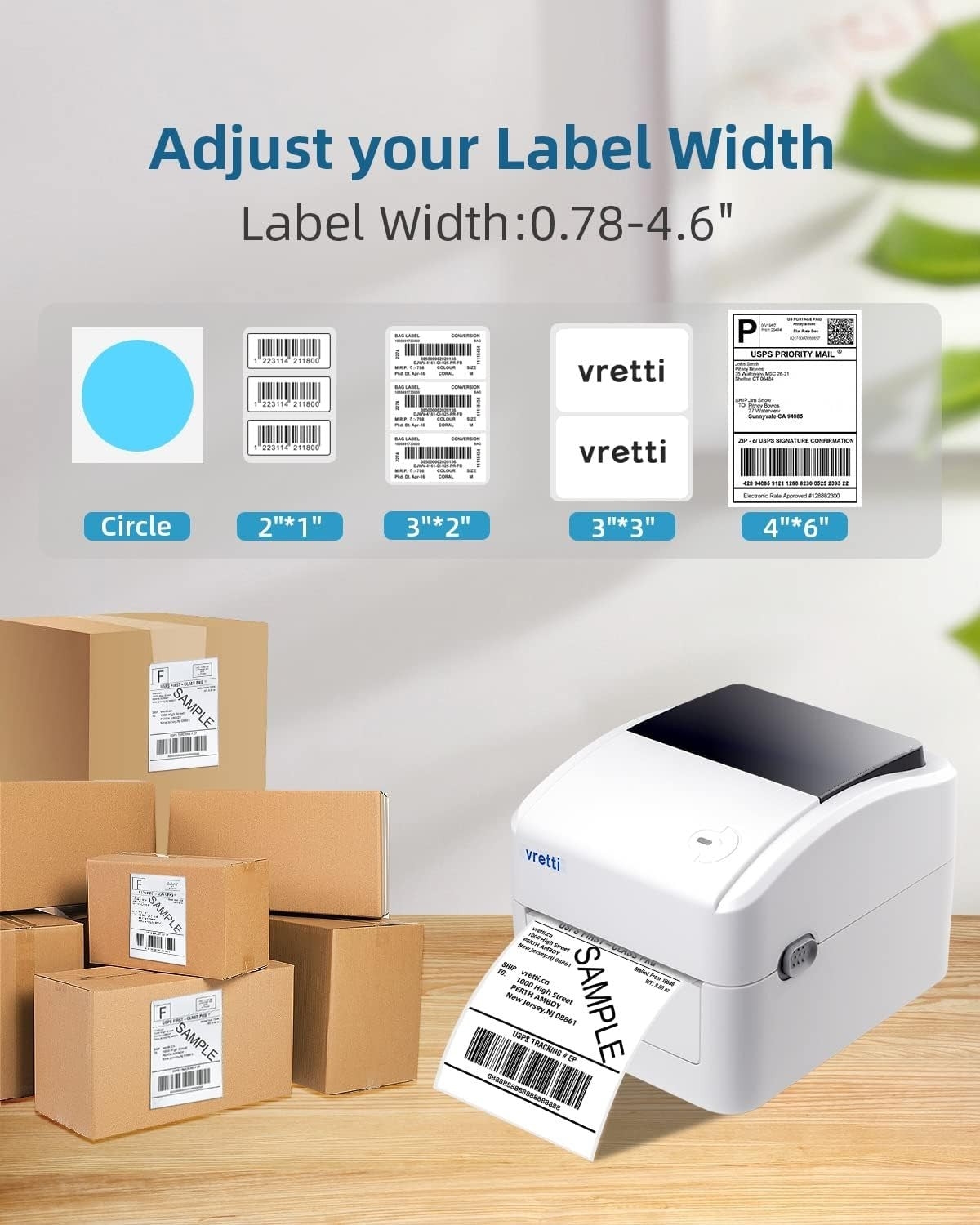 Bluetooth Thermal Label Printer 4x6 USB Wireless Grey White for Business