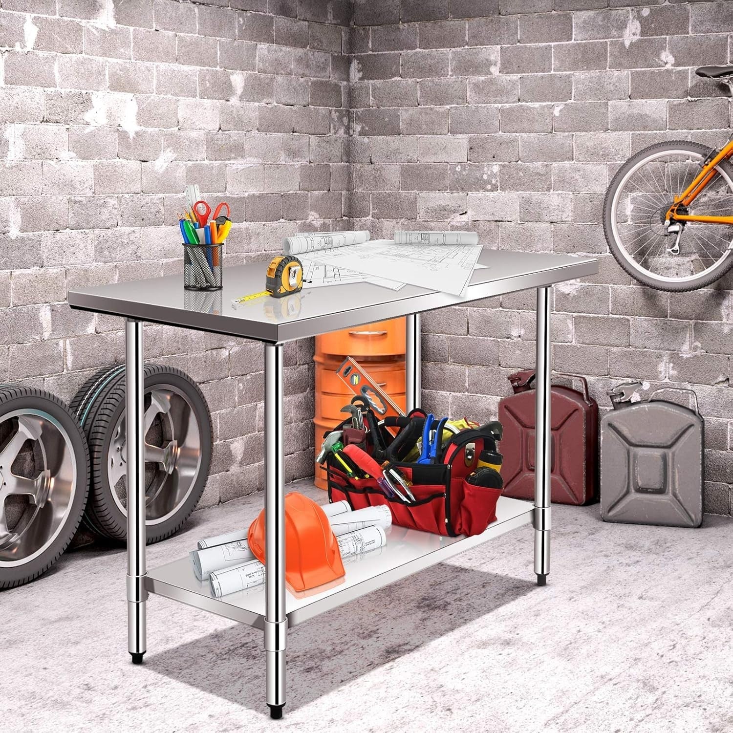 Stainless Steel Catering Table 250kg Commercial Prep Bench Adjustable Shelf