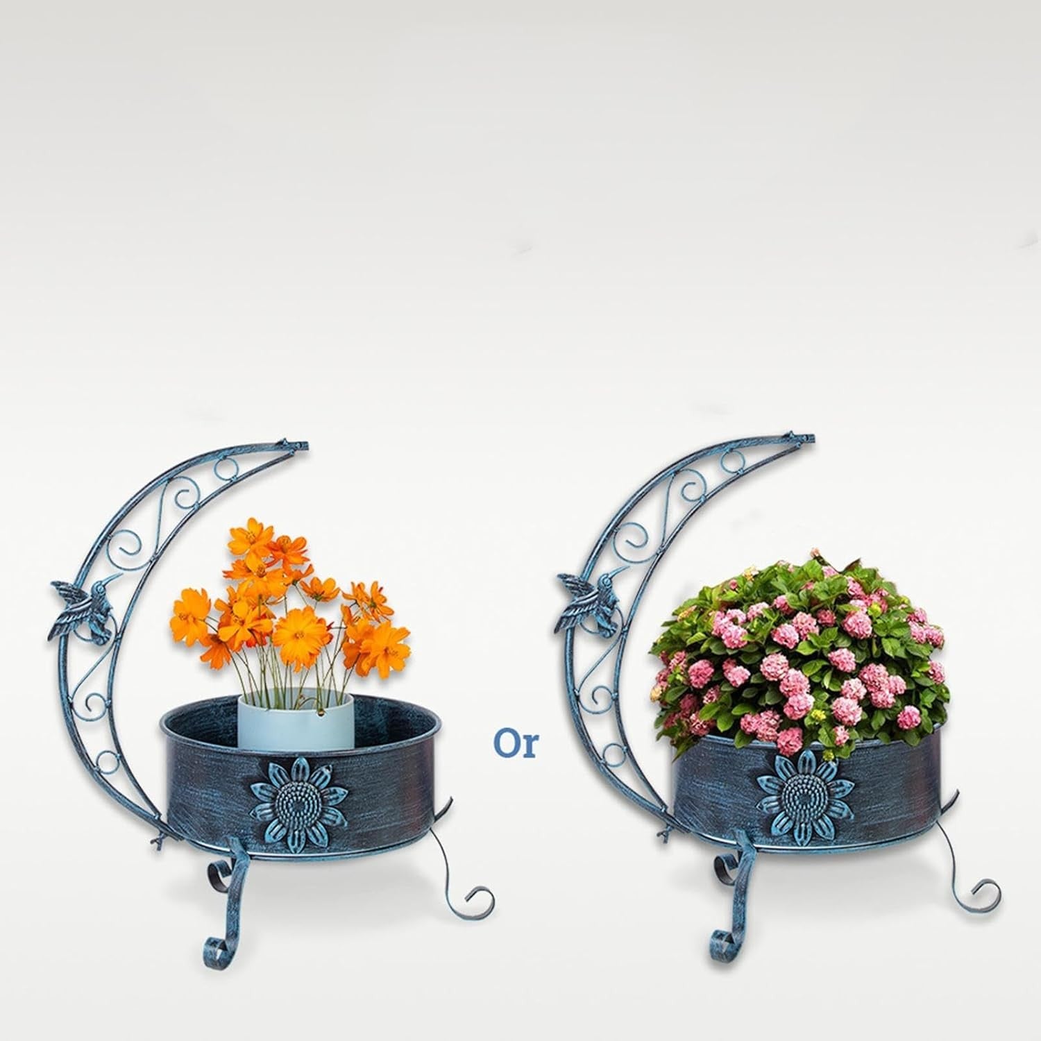 Outdoor Bird Bath with Solar Light & Planter Stand 36” Garden Patio Decor