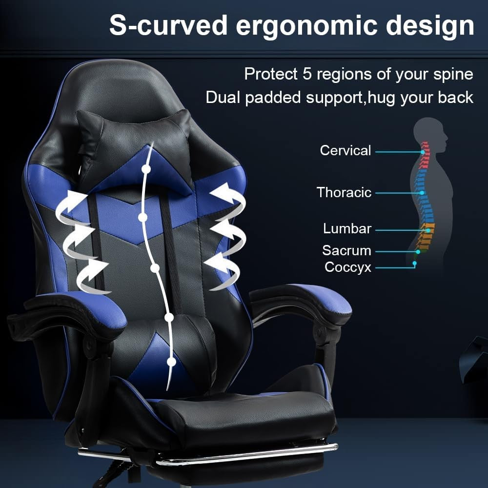 Ergonomic Gaming Chair Swivel Office Chair w/ Lumbar Support Blue