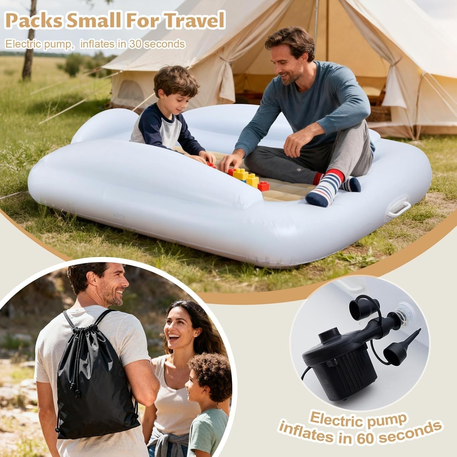 Inflatable Toddler Travel Bed with 4-Sided Safety Bumpers, 63" Portable