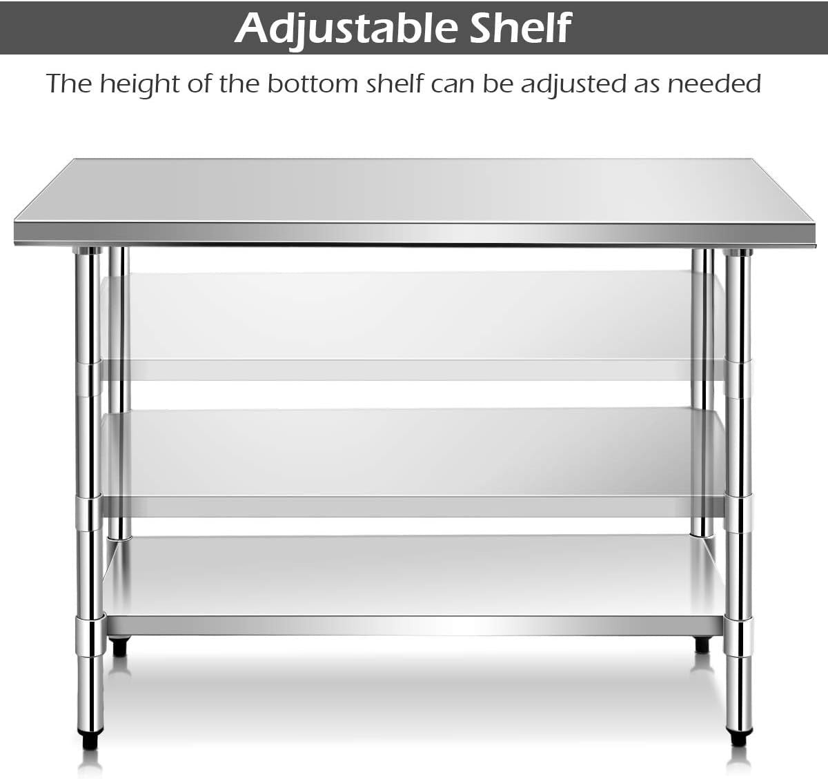 Stainless Steel Catering Table 122x61x90cm Prep Bench Adjustable Shelf