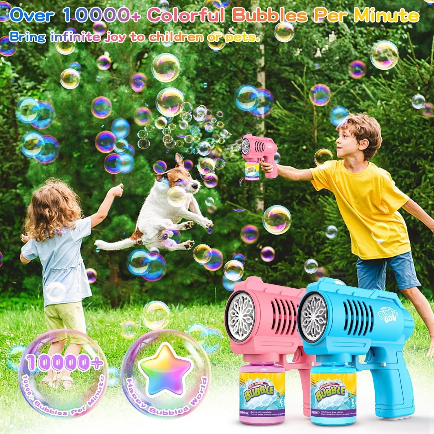 2 Pack Bubble Gun Set 10000 Bubbles Blue Pink