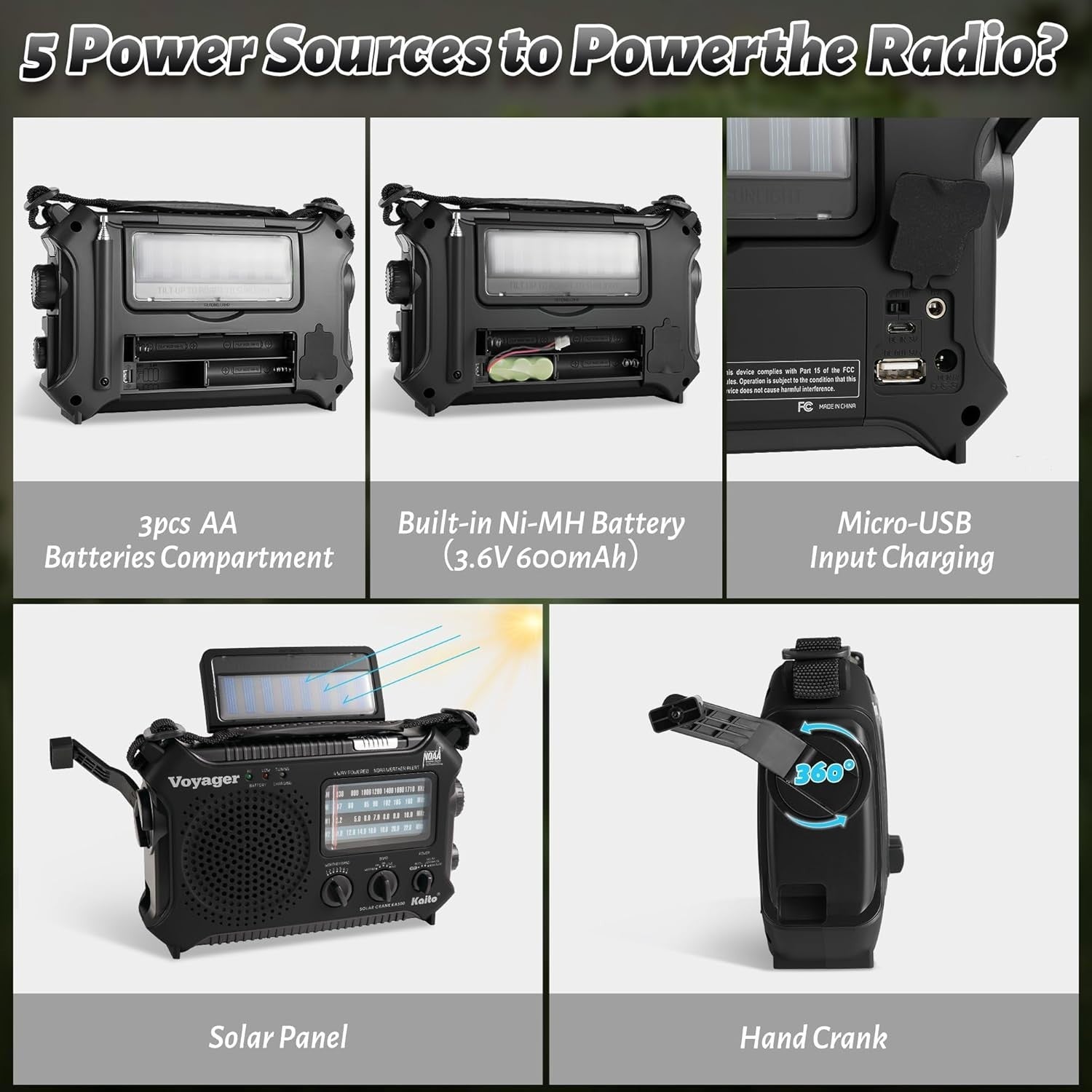 Emergency Weather Alert Radio Solar Hand Crank AM FM SW 7 Band Black