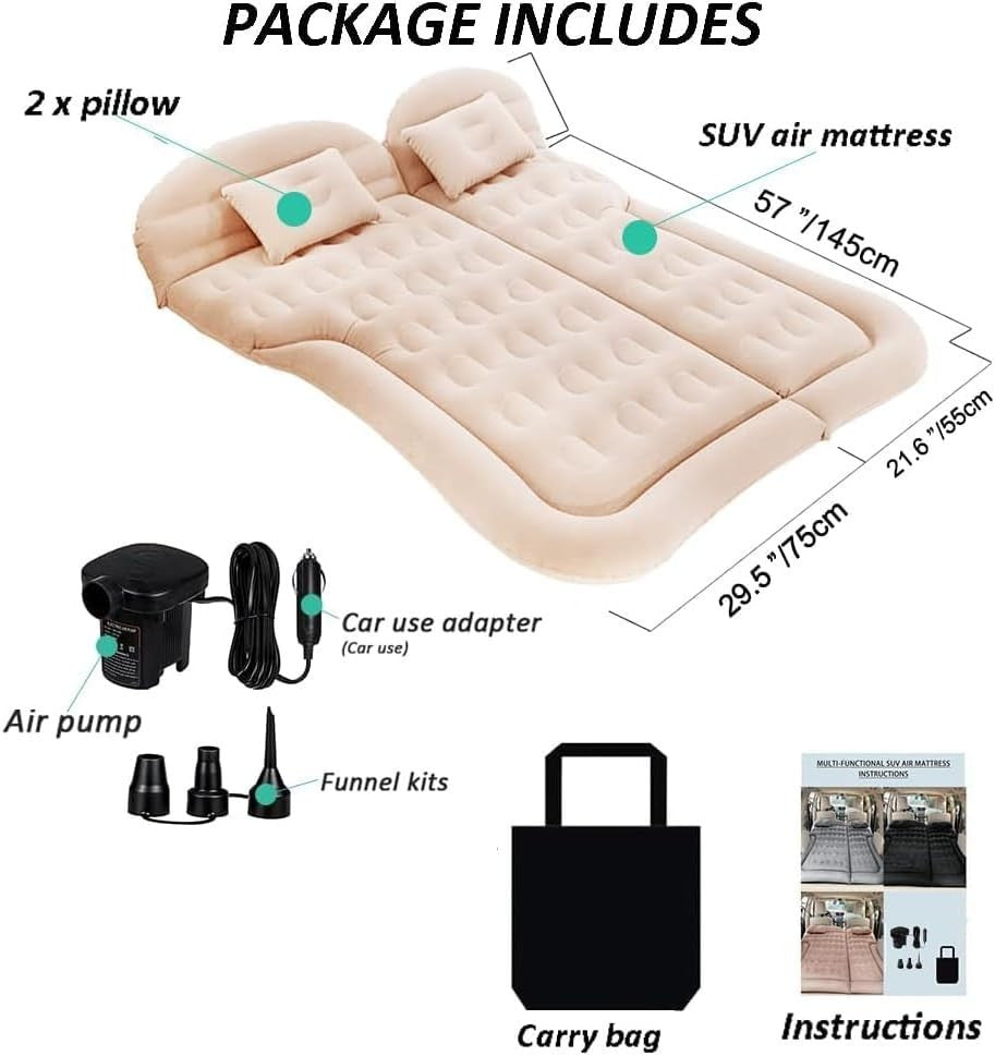 SUV Car Air Mattress Inflatable Bed Camping Sleeping Pad w Pump & Pillows