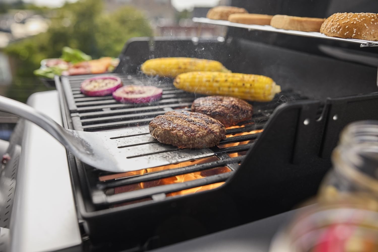 2 Burner Gas BBQ Grill with Snap-Jet Ignition, Warming Rack & Side Shelves