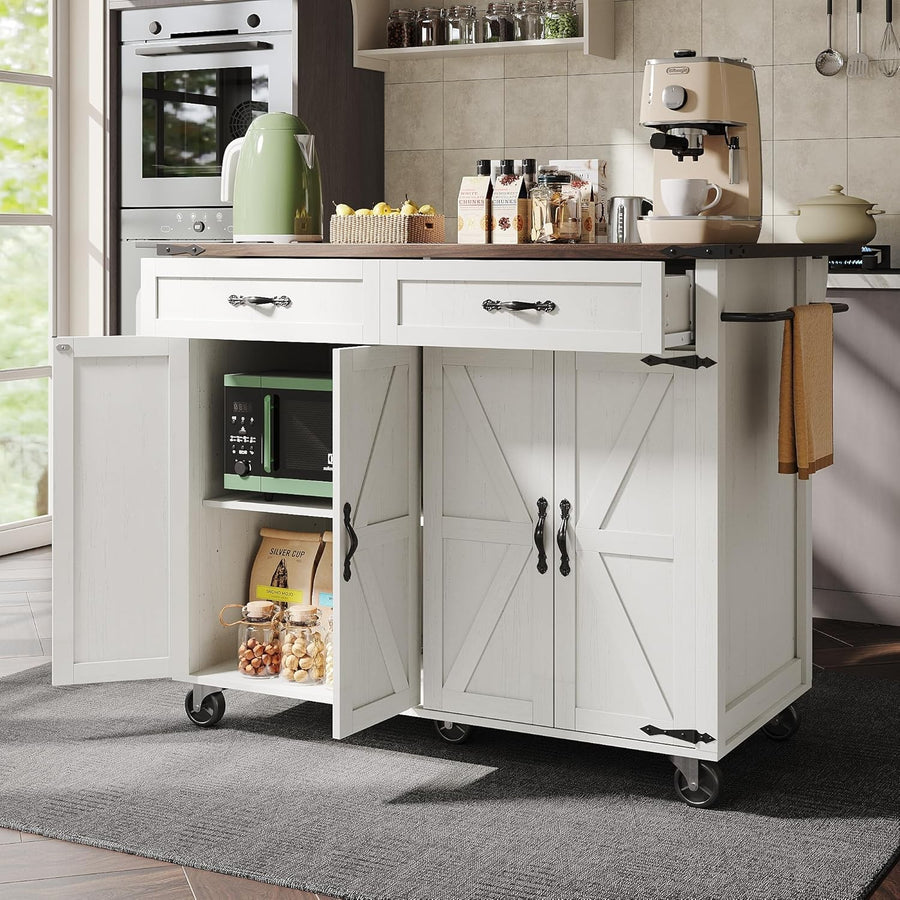 Rolling Kitchen Island Cabinet on Wheels 2 Drawers Storage Trolley Shelf