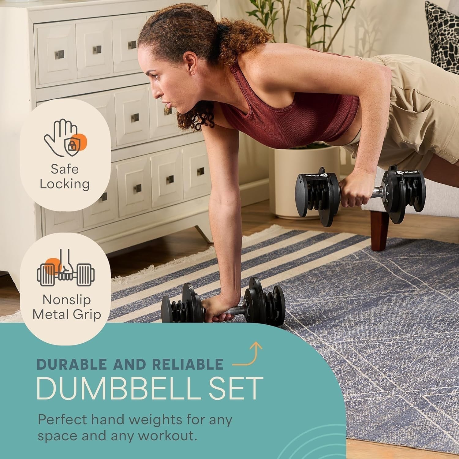 Adjustable Dial Dumbbell Set Quick Change Rotating Weights Compact Home Gym