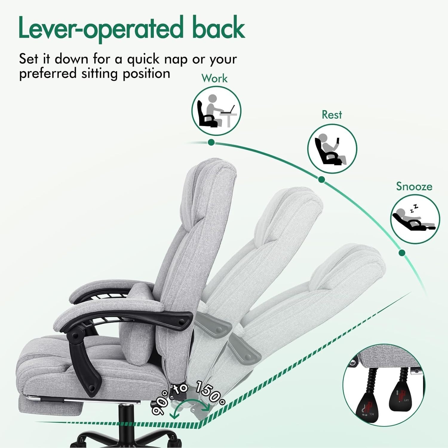Executive Ergonomic Office Chair 90-150° Recline Adjustable Height Desk Swivel S