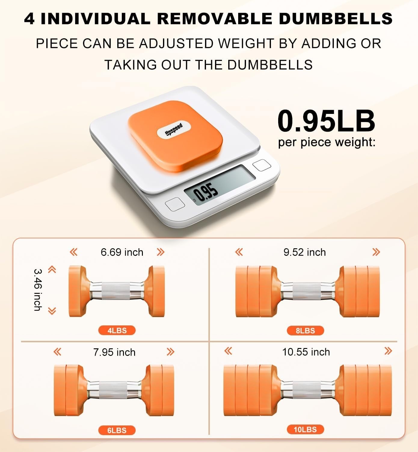 20LB Adjustable Dumbbells Pair 4-in-1 Anti-Roll Orange Home Gym Weights