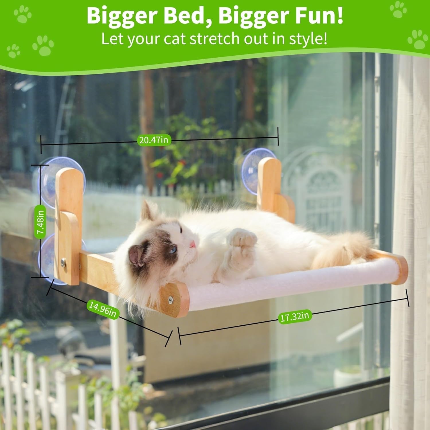 Foldable Cat Window Perch Hammock Wood Frame w Rabbit Fur Cover