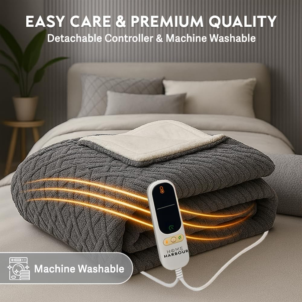 Electric Heated Throw Blanket 180x130cm 9 Heat Timer Sherpa Fleece