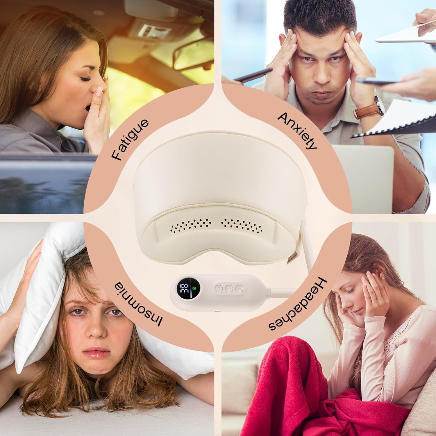 360° Electric Head Massager with Heat Eye Compress Migraine Relief Sleep Aid