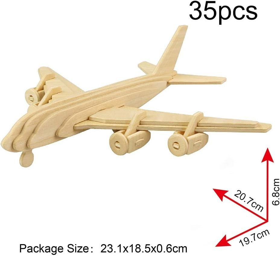 3D Wooden Kids Puzzle Model Kit – 3 Biplane, Helicopter & Airplane Toys