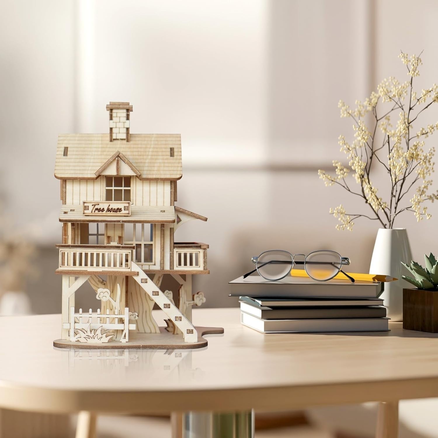 3D Wooden Tree House Puzzle Kit Adult Craft Gift DIY Model Home Decor