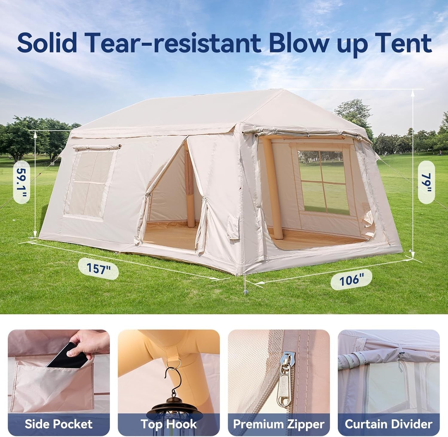 8 Person Inflatable Camping Tent Waterproof Oxford Air Beam