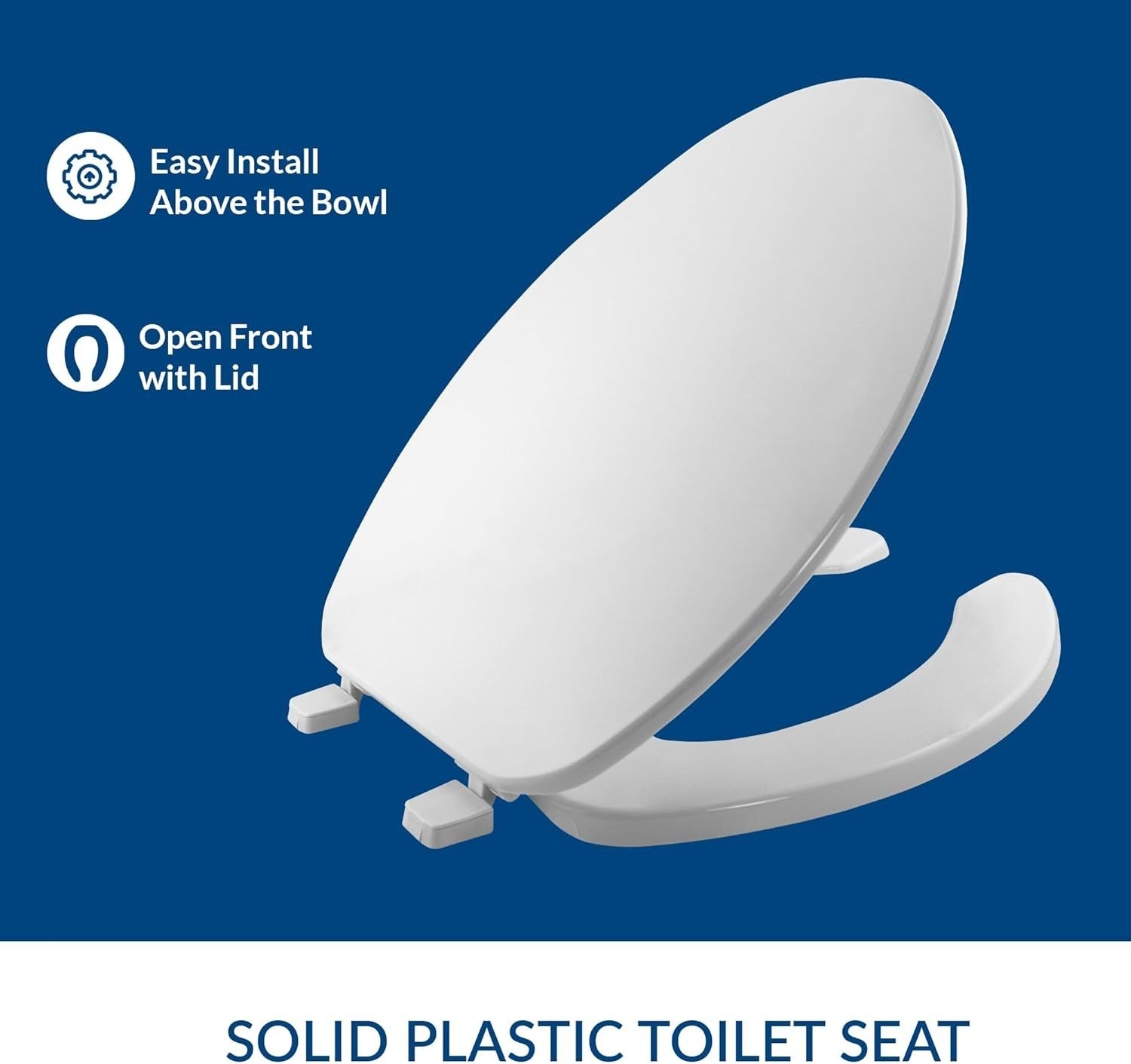 Economy Elongated Open Front Toilet Seat w/ Cover Easy Clean White Plastic