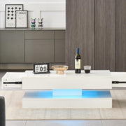 White LED Coffee Table High Gloss 2 Drawer Storage Modern Living Room