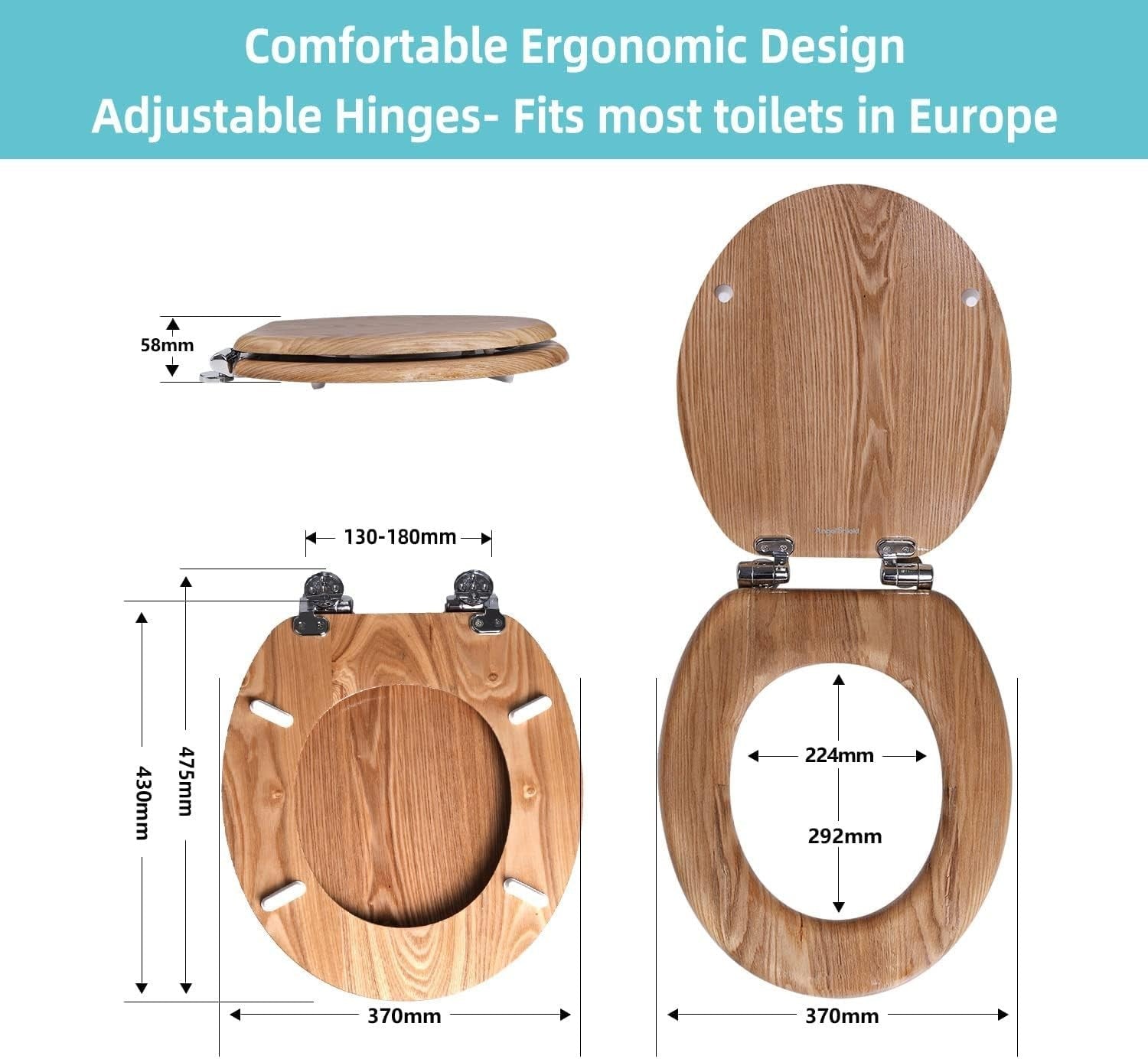 Antibacterial Wooden Toilet Seat Soft Close Quick Release Oval Solid Oak 45x37cm