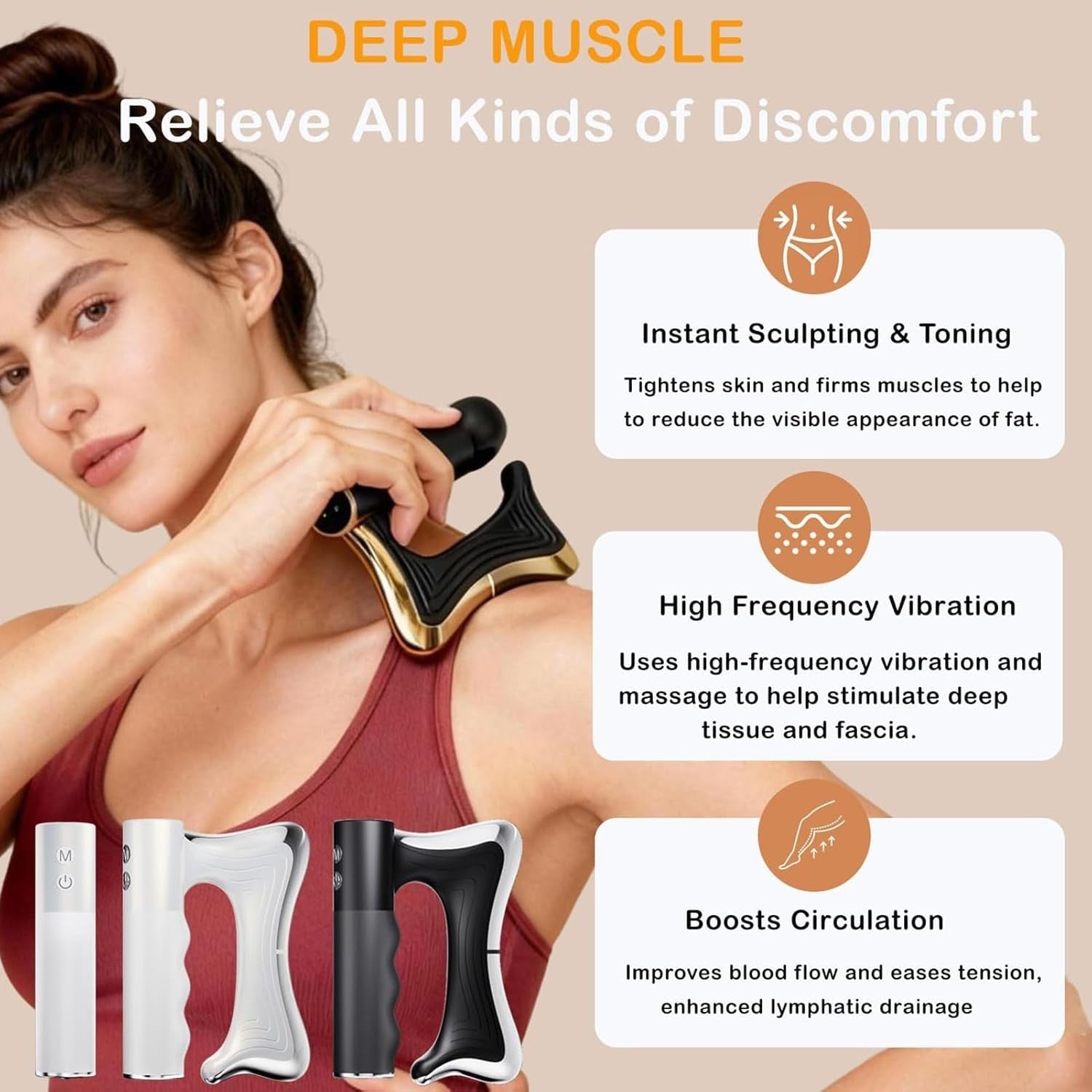 Heated Deep Tissue Massage Gun Neck Back Muscle Relief EMS Vibration Tool